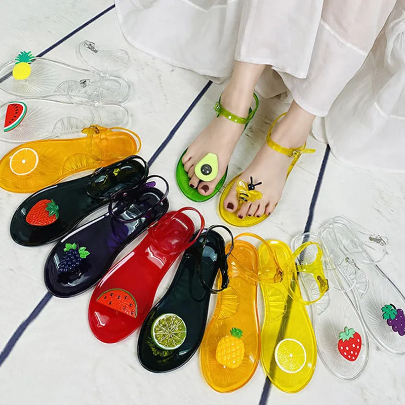 

Women Slippers Transparent PVC Fruit Decoration Sandals For Ladies Summer Outdoor Buckle Strap Beach Shoes Female Fashion 2022