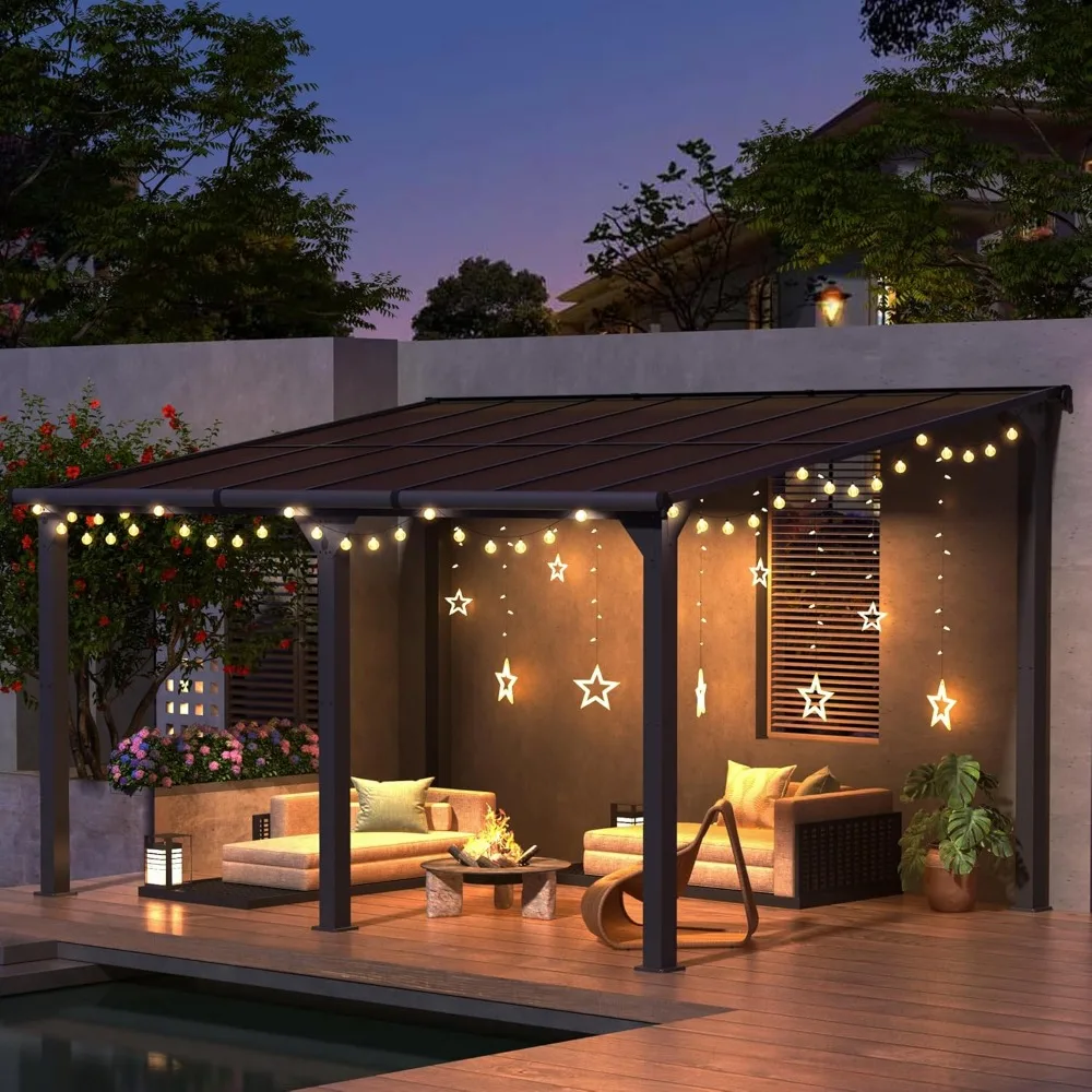 

Outdoor Gazebo, Awnings for Patios Decks Backyards with Sunlight Panels, Top Lean to Pergola, Heavy-Duty Metal Sunroom,