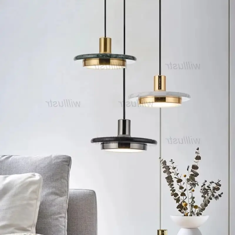 

Round Marble Pendant Lamp Creative Stone Suspension Light Hotel Cafe Living Bedroom LED Metal Hanging Ceiling Chandelier
