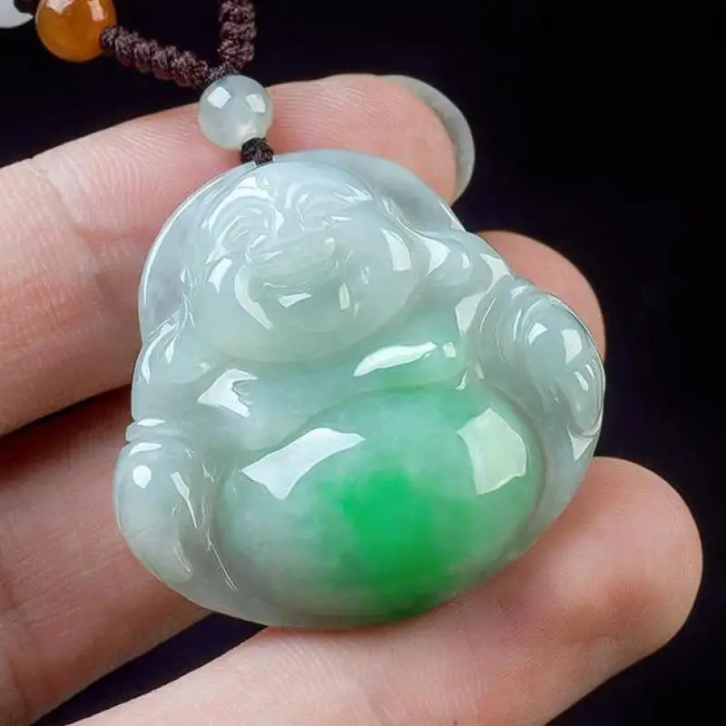 

Certified Jade Buddha Necklace Men Women Fine Jewelry Genuine Myanmar Grade A Jadeite Ice Floating Jade Buddha Pendant Necklaces