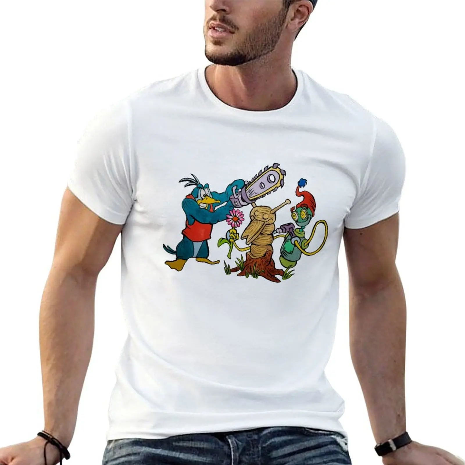 TonyToons Wood Carving Cartoon Friends T-Shirt korean fashion vintage clothes mens fashion