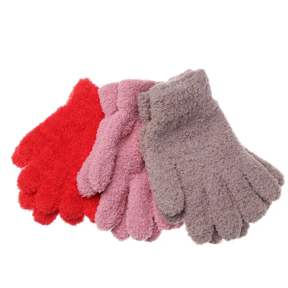 Hot Sale 0-11 Years Old Soft Warm Cartoon Gloves Full Fingers Coral Mittens Candy Color