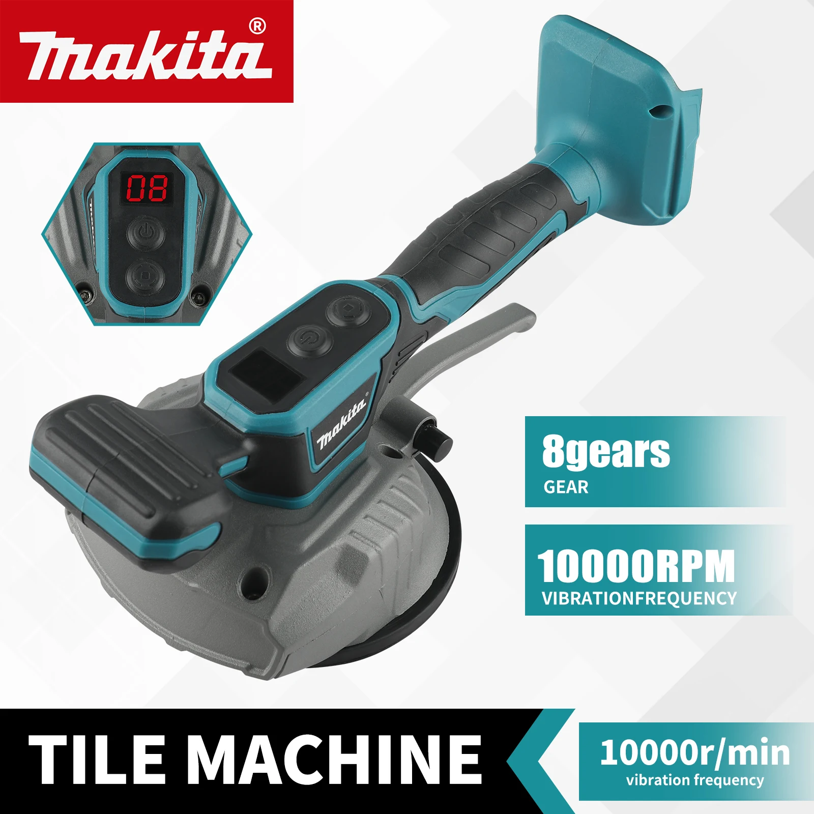For Makita 18v Battery Pins, M424 Wall Tile Vibrator,600W 10000RPM,8 Speed Display,130mm Vacuum Cup Pavement Adjustment tools