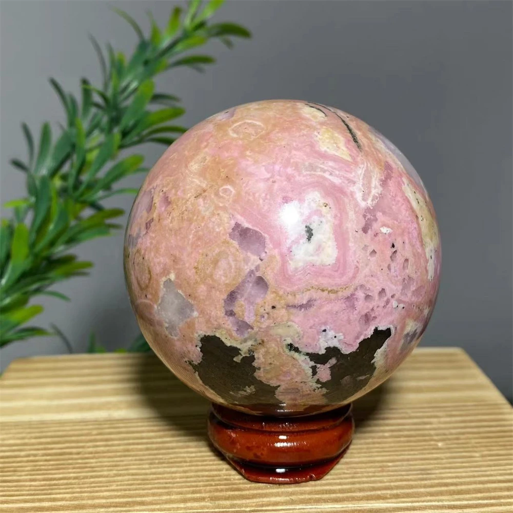 Boule sphère de Rhodochrosite naturelle en cristal, Tourmaline noire, décoration de salle de guérison, méditation Wichcraft, sorcellerie Reiki + support