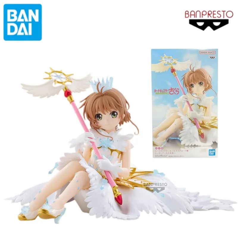 Bandai Original Banpresto Exq Cardcaptor Sakura Clear Card Kinomoto Sakura Angel Dress Action Figures Anime Cartoon Models Toys