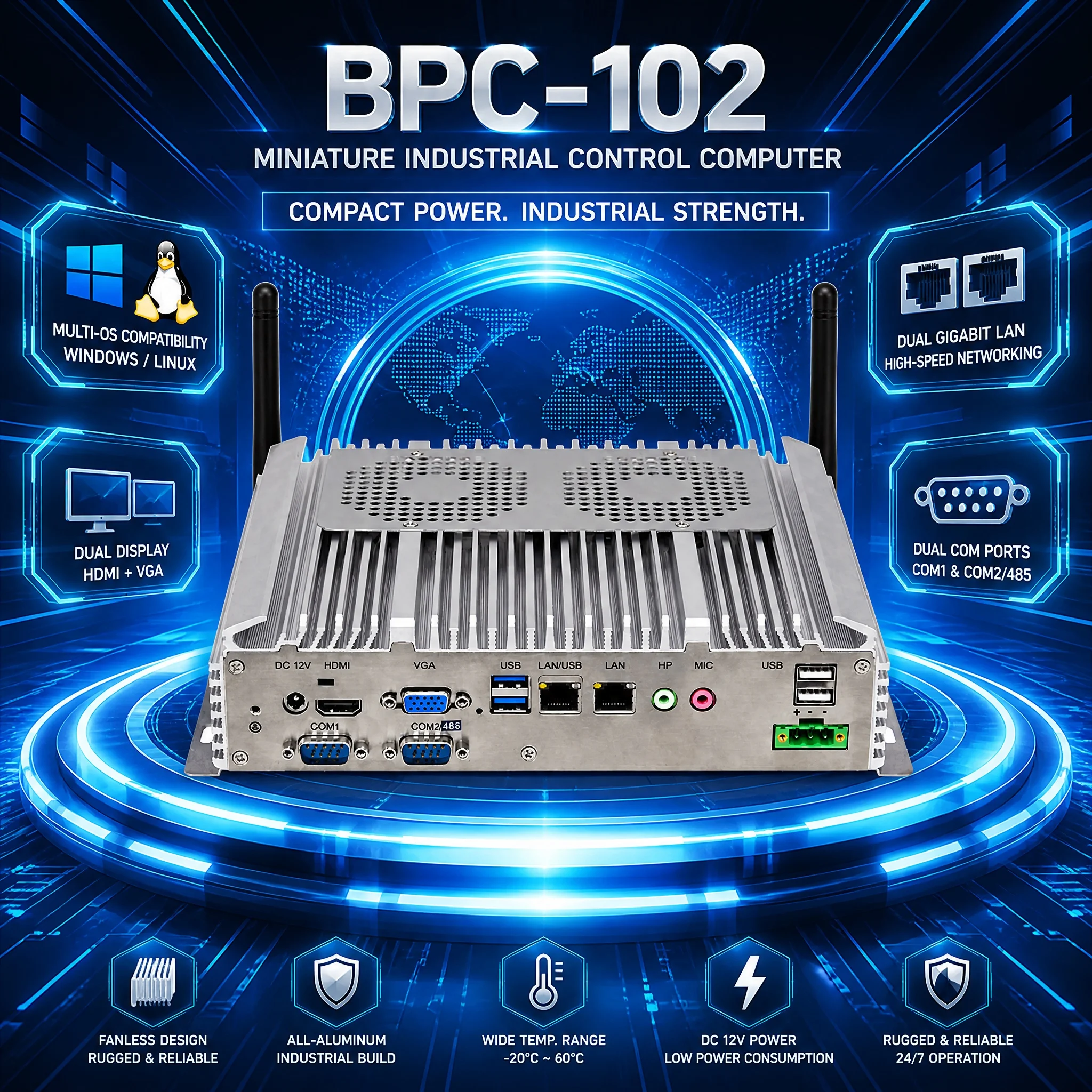 Embedded Computer H610 Intel Core i7 6 COM RS232 RS485 Optional Dual LAN Metal Case Fan Cooling Automation Industrial PC