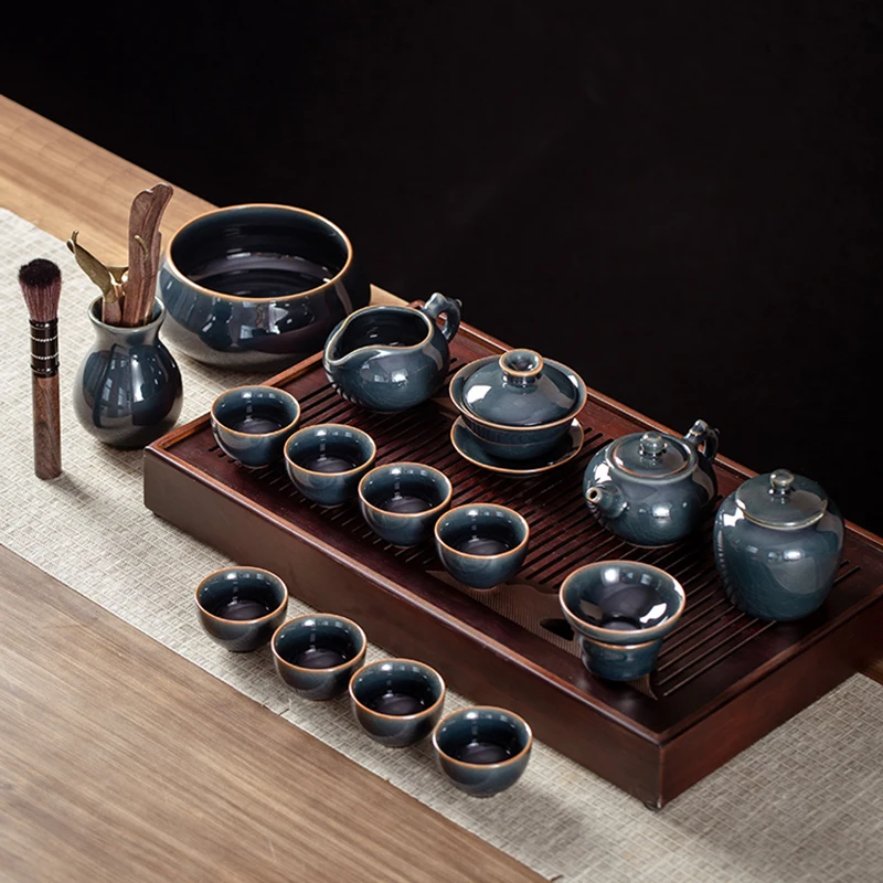 

Chinese Ceramic Tea Set Complete Wood Tray Luxury Gong Fu Porcelain Teaware Sets Ceremony Drinkware Tasse Kitchen Accessories