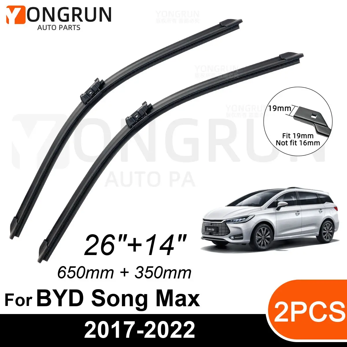 

Car Front Windshield Wipers For BYD Song Max DM EV 2017-2022 Wiper Blade Rubber 26"+14" Car Windshield Windscreen Accessories