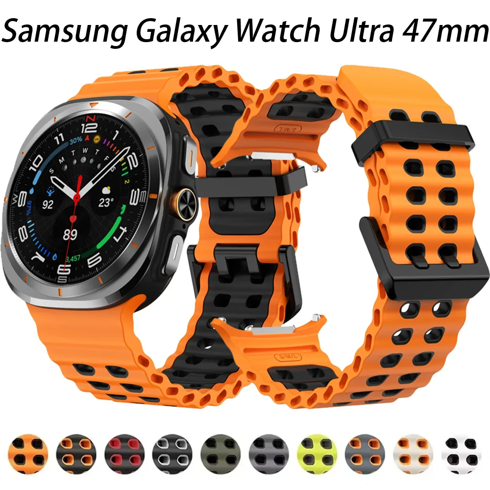 حزام أصلي لساعة سامسونج جالاكسي 8 الترا 47 مللي متر إكسسوارات سوار سيليكون بحري Correa Galaxy Watch 7 Ultra 47 مللي متر