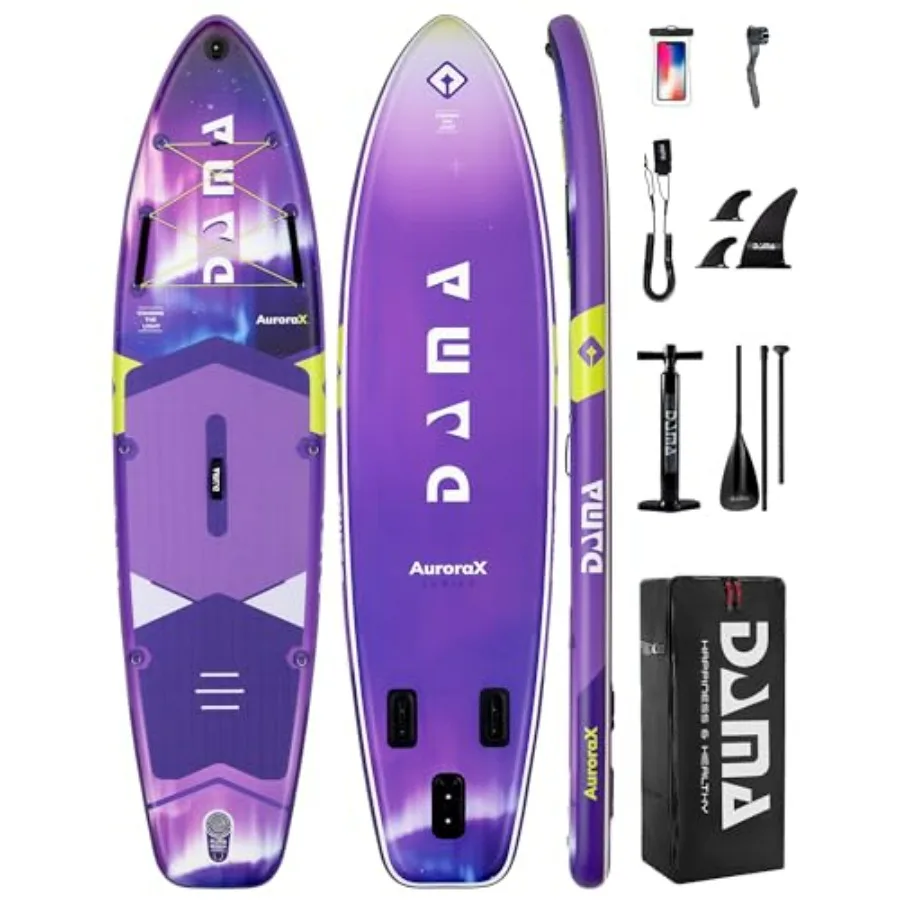 

Stand Up Paddle Board for lakes rivers coastal waters, inflatable PVC, blue, extra wide 34 stable design for 2+1 people pets, 4