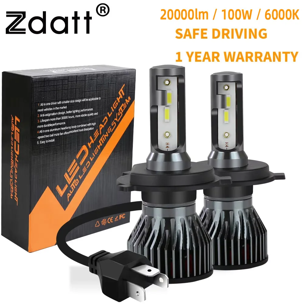 

MINI Car Lights H1 Led HB3 HB4 H8 H9 H11 H4 H7 LED Headlight Bulb Canbus 100w 20000lm 6000K White 12V 9005 9006 Turbo Fog Lamp