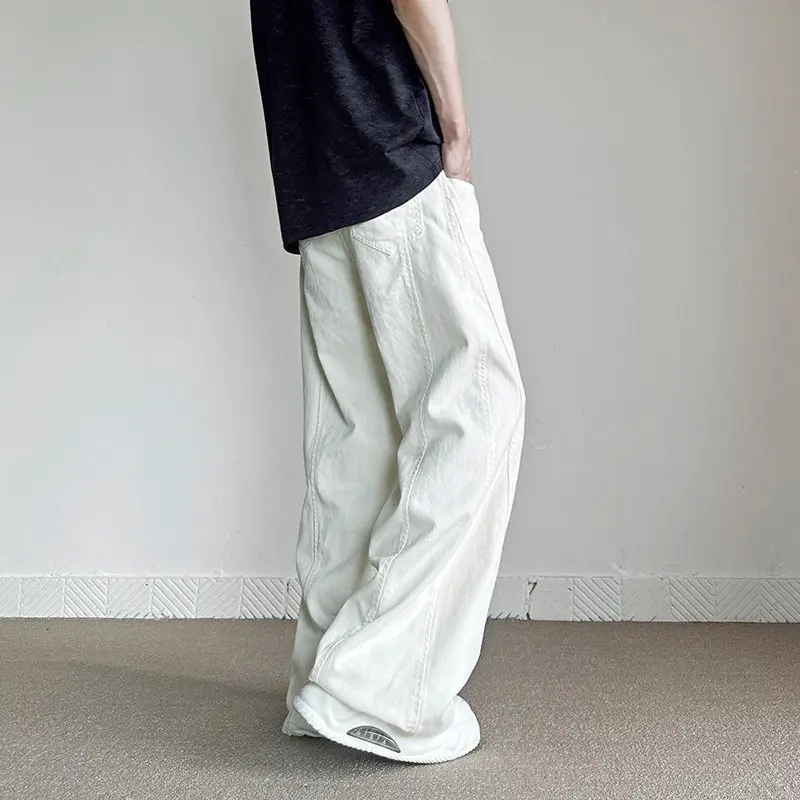 New Loose Harajuku White Jeans Men's Fashion High Street Korean Casual Trousers Male Straight Hip Hop Denim Pants Streetwear Men