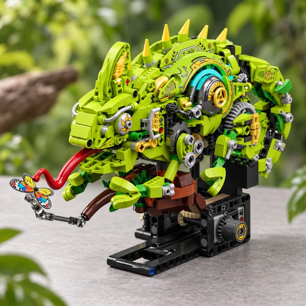 Creative Chameleon Mechanical Building Blocks Set Animal Model with Light Gear Linkage DIY Tabletop Decoration Toy For Kids