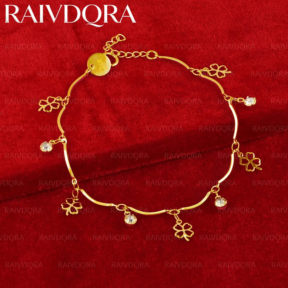 18K Gold Plated Zircon Four Leaf Clover Chain Bracelet For Women Fashion Jewelry Sweet Lucky Party Birthday Gift