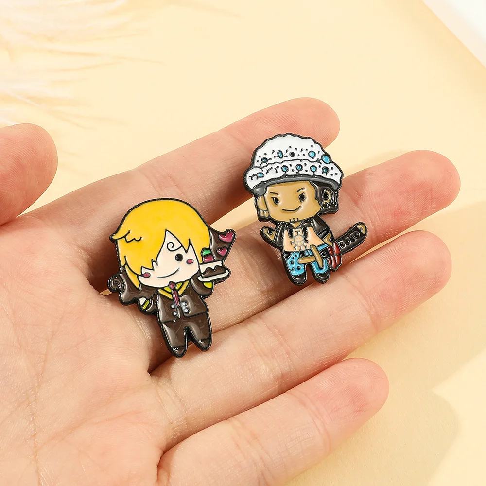 One Piece kartun bros Anime tokoh aksi Luffy Zoro Sanji pin ransel Enamel perhiasan lucu pin hadiah ulang tahun anak-anak