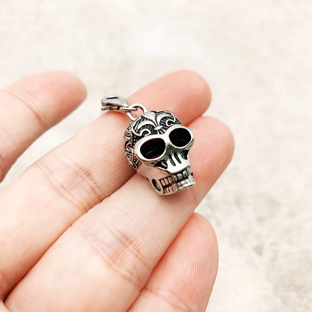 Lily Skull Charm Pendant Winter Fine Jewelry Vintage Punk Reble Gift For Men Women In 925 Sterling Silver