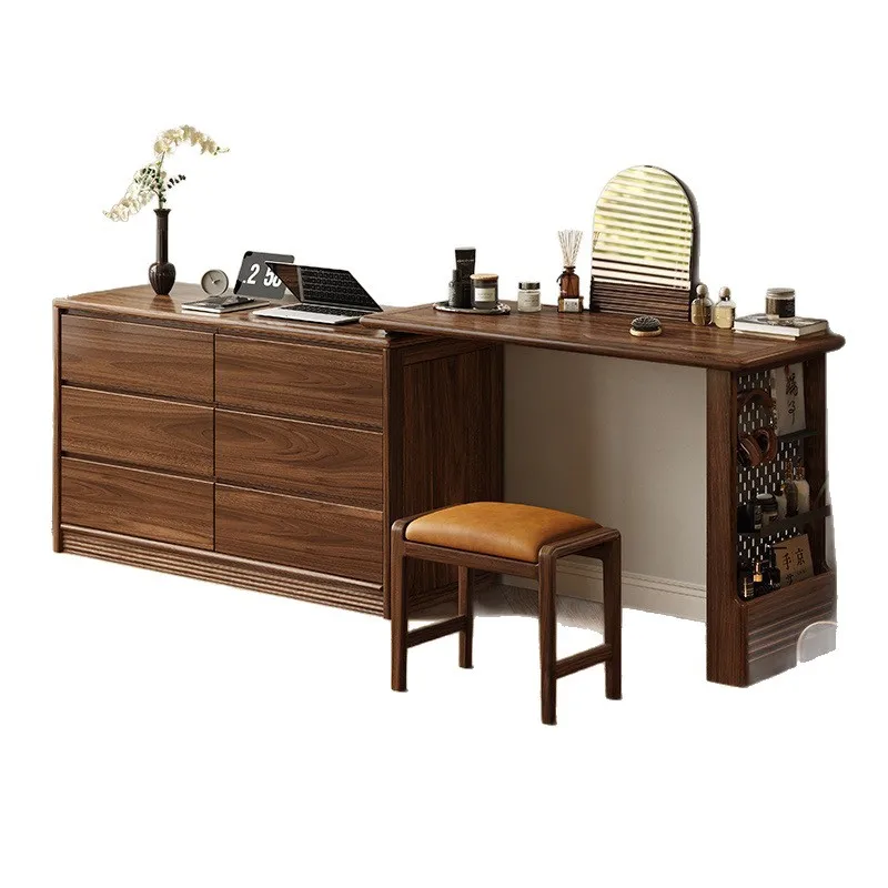 Chinese zwarte walnoot dressoir borstkast retro lichte luxe plank geïntegreerde tafel
