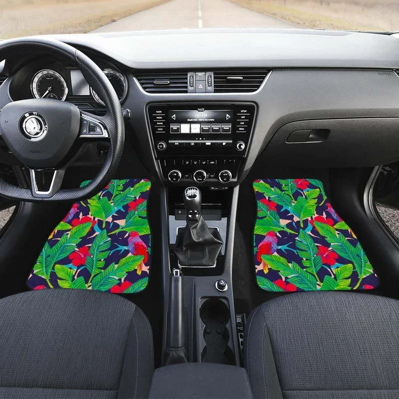 Parrot Banana Leaf Hawaii Pattern Print Front and Back Car Floor Mats Heavy Carpet Front and Rear Full Set 4PCs Pack