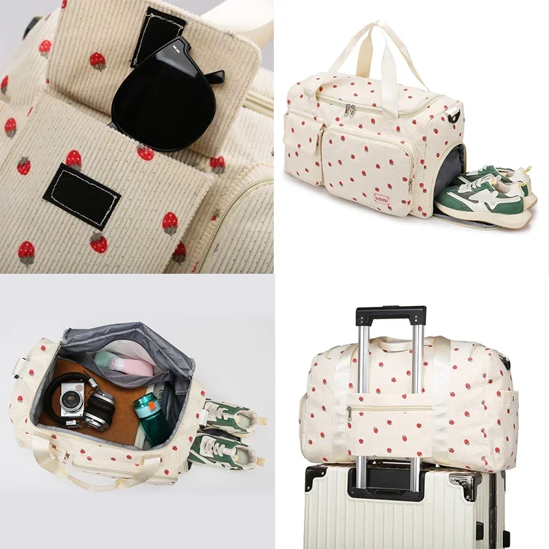 حقيبة كمبيوتر محمول لطيفة على شكل فراولة، حقيبة سفر، حقيبة يد، سعة كبيرة لحمل الأمتعة، حقيبة يد كاجوال، حقيبة رياضية ولياقة بدنية