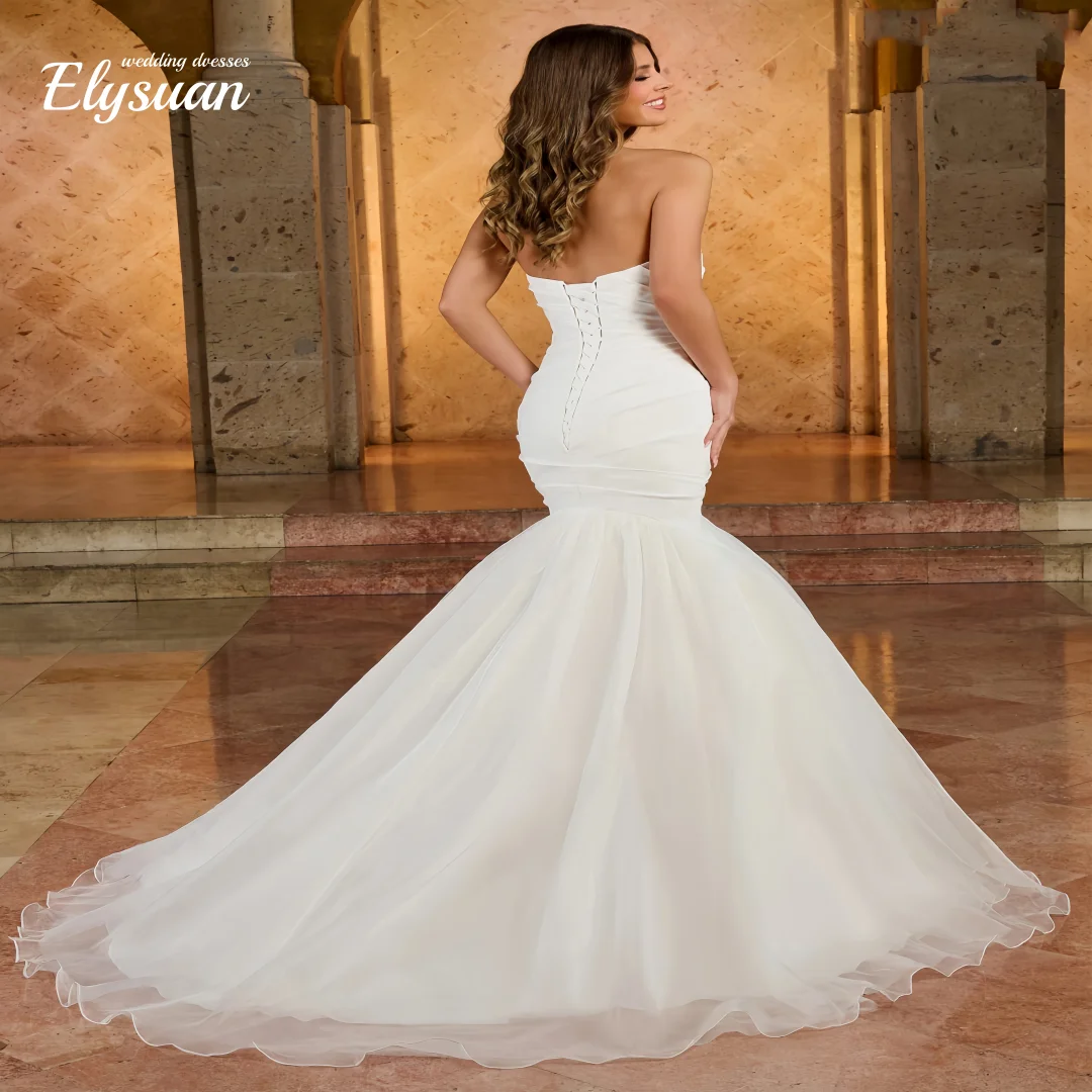 Customized White Simple Sleeveless Wedding Dress Sweetheart Split Mermaid Backless  Bride Gown Vestido De Novia