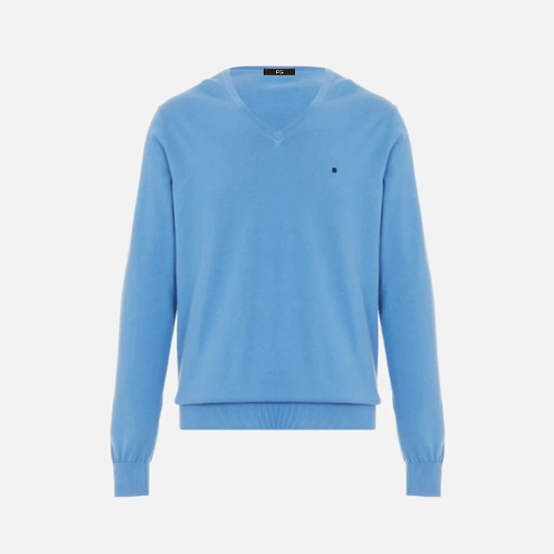PG Buchstaben-Bestickter Einfarbiger V-Ausschnitt Langarm-Strickpullover für Herren, Reguläre Passform, Elegante Premium-Baumwoll-Oberteile – Detail 4