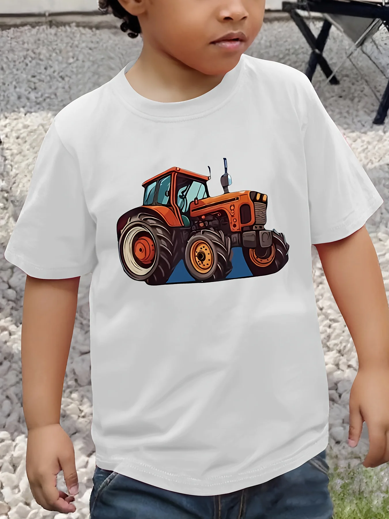 Orange Farm Tractor Print Kids T Shirt Boys Girls Cotton Tee Family Matching Outfit Summer Casual Children Short Sleeve Tee Tops