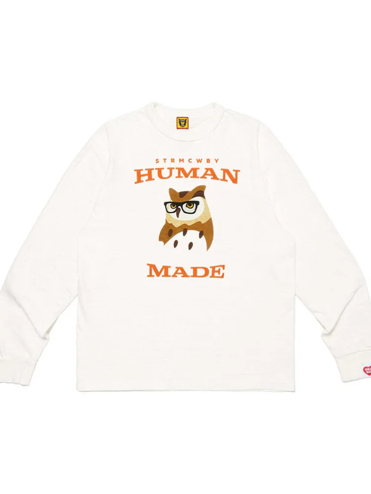 Human Made 2026 AW Owl Letter Print Crewneck Long Sleeve T Shirt Unisex Top