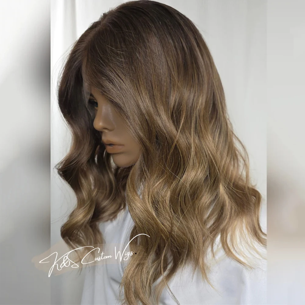 

Synthetic Long Natural Wave Wig Ombre Chocolate Brown Lace Front Wigs for Women Heat Resistant Fiber Hair Wigs Daily Party Use