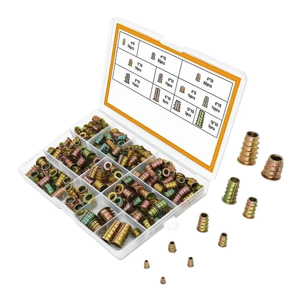 230 pcs Threaded Inserts for Wood Zinc Alloy Hex Drive Nuts M5 M8 Coarse External Threads for Softwood Hardwood