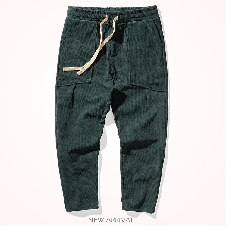 

Autumn Winter New American Retro Heavyweight Corduroy Cargo Pants Men's Fashion Washed Loose Drawstring Sport Casual Trousers