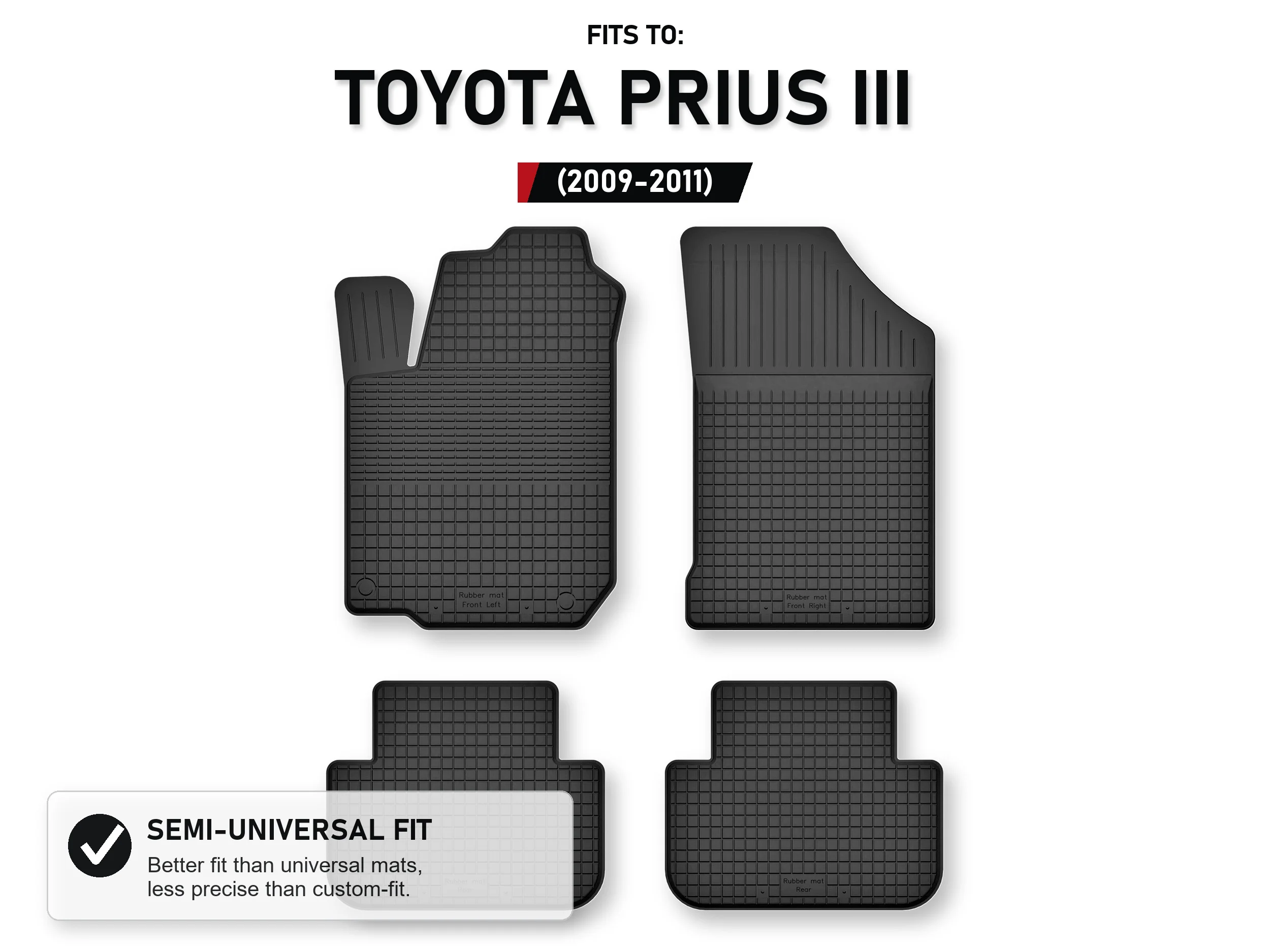Rubberen matten, dienbladtype voor: Toyota Prius Iii 2009-2011 Hatchback 4 stuks