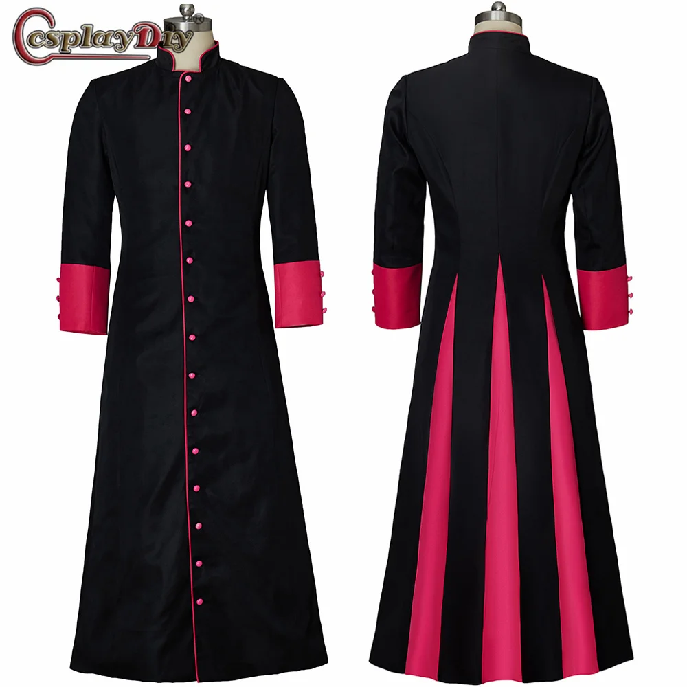 Herren Mittelalterliche Soutane Robe Liturgische Gewänder Cosplay Halloween Schwarze Gothic Robe Jacke