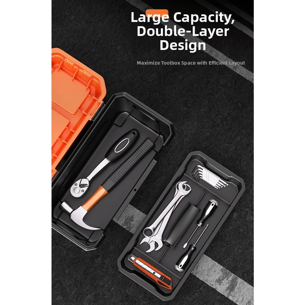 Double Layer Toolbox Made of Tough PP Material for Efficient Storage of For Tools Small Parts with Convenient Bins
