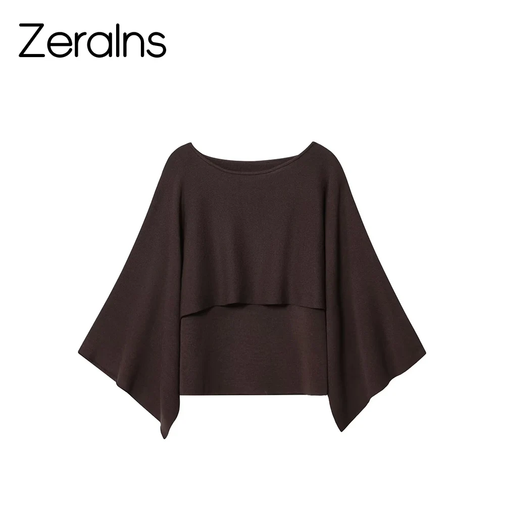 

ZERAINS Autumn New Product Women's Clothing Design Sense Fashionable Loose Stacked One Word Collar Shawl Sleeve Knitted Top