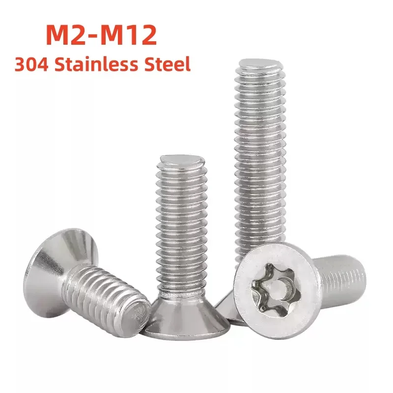 304 Stainless Steel Screw M2-M12 Six-Lobe Torx Flat Countersunk Head with Column Pin Tamper Proof Security Bolt