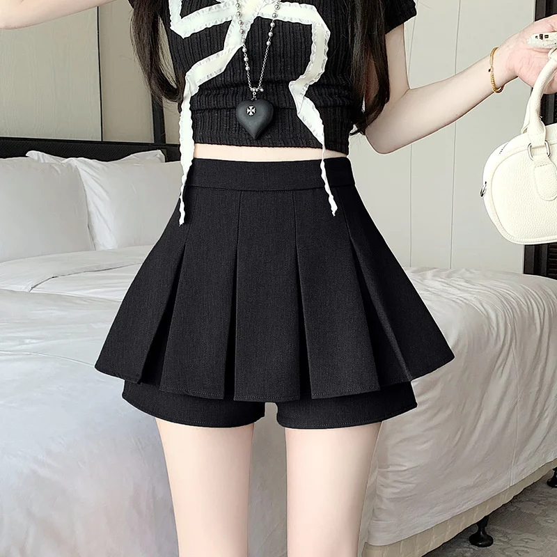 Gray Bowknot Pleated Mini Skirt Women's Spring Summer Small Size Suit High Waist A-Line Short Skirt Pants Korean Sle Commute