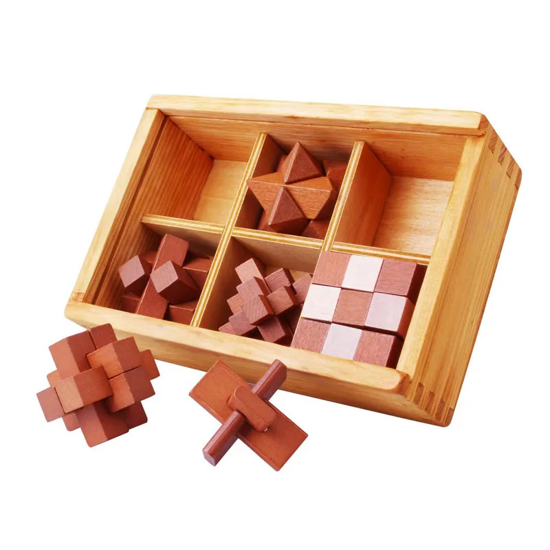 Wooden Puzzle Box Set Lu Ban Lock Brain Teaser Adults And Kids IQ Test Toys Educational Mind Games Best Unique Gifts