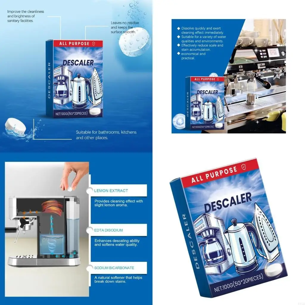 

Pack of 20 Appliance Cleaning Tablets Stain Removal for Appliances Limescale Remover Effervescent Cleaning Pads B95B