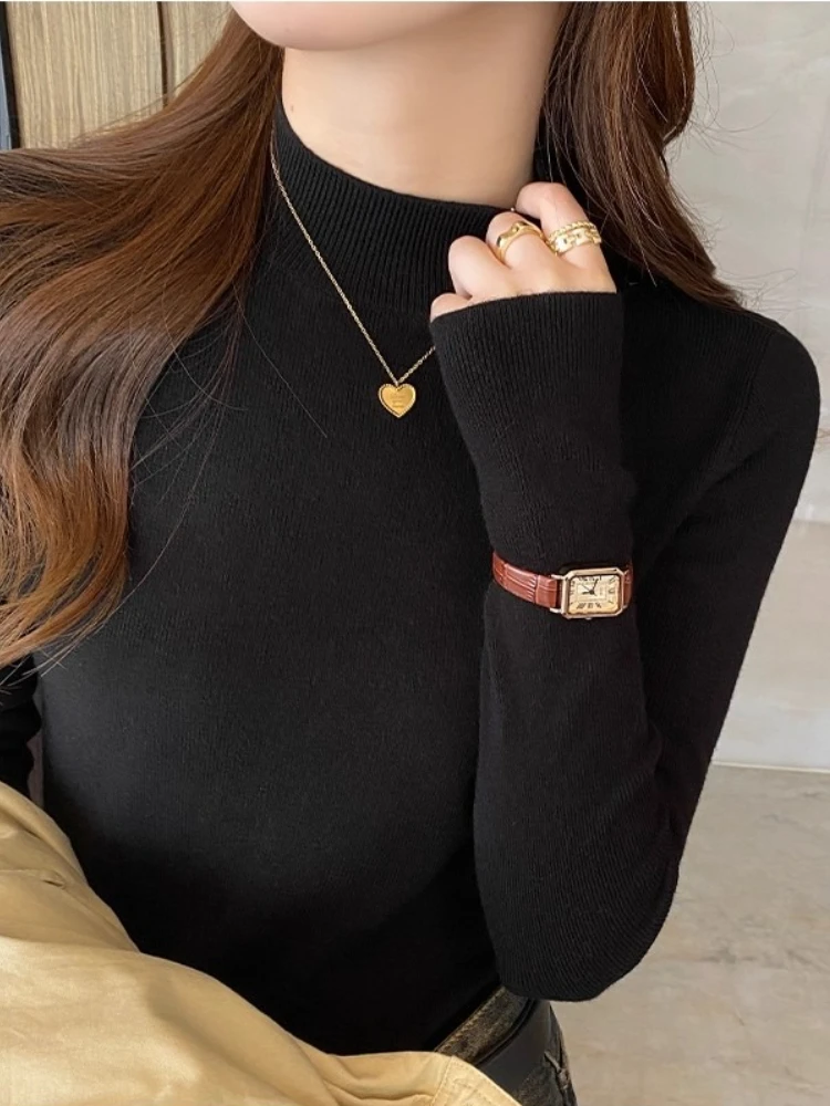 Moda donna nuove top solidi pullover lavorati a maglia da donna maglione dolcevita autunno inverno maglione lavorato a maglia con fondo a maniche lunghe ﻿
