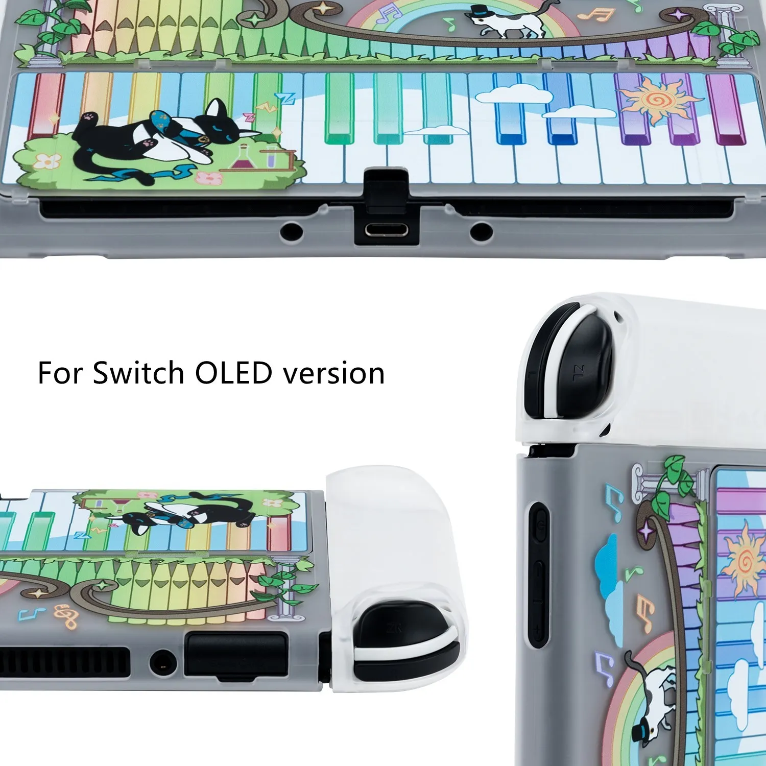 GeekShare Nintendo Switch ใหม่ OLED กรณีเปียโน Melody โปร่งใสแยก Joy-Con ป้องกันสำหรับสวิทช์ OLED อุปกรณ์เสริม