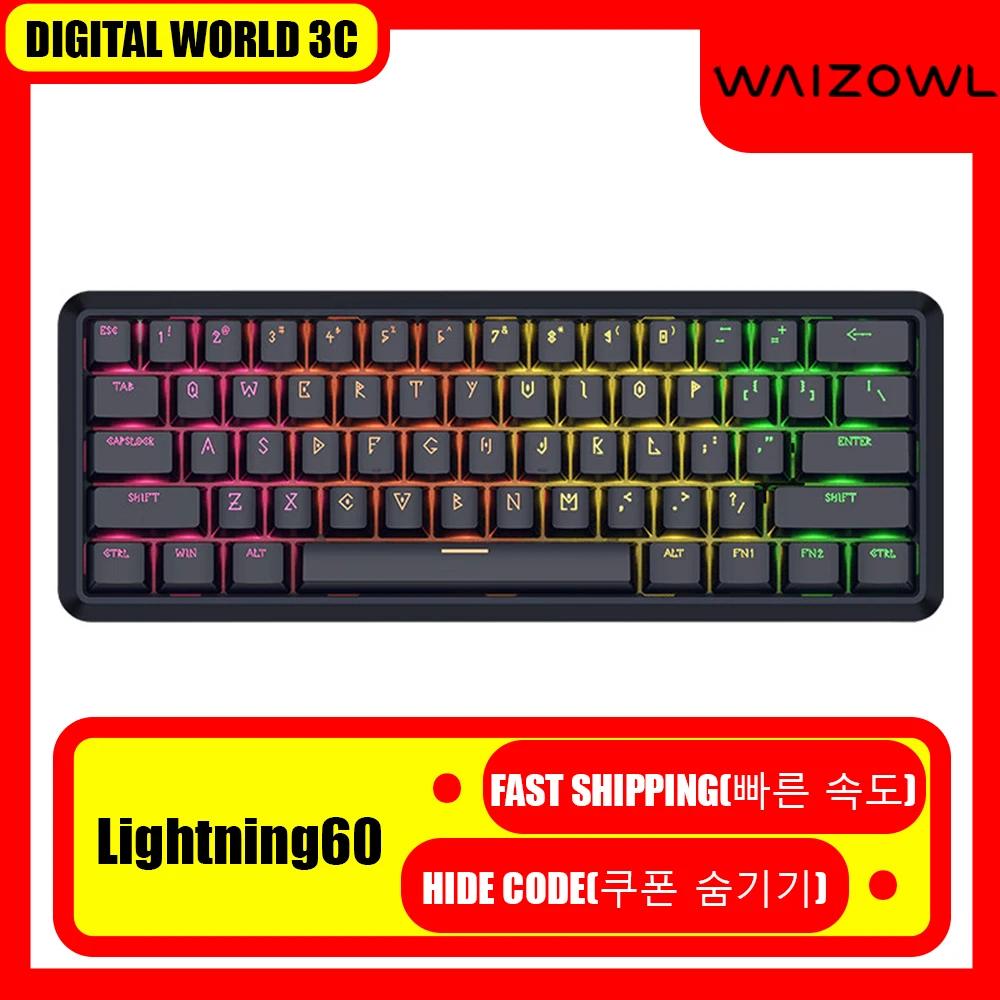 

WAIZOWL Lightning60 Mechanical Keyboard Wired Hot-Swap Gasket RGB Customized Keyboard Office FPS RTS Gamer Pc Accessories Gifts