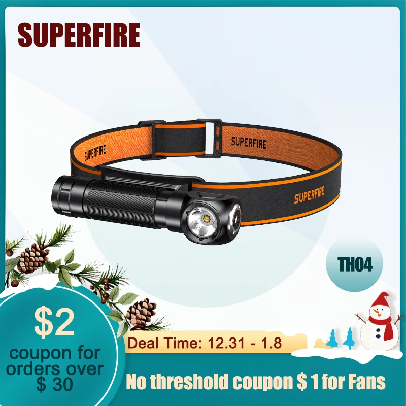 SUPERFIRE LED 고출력 헤드램프, USB 충전식, 90 ° 헤드라이트 토치, 미니 방수 표시기, 자석 테일 손전등, 최신