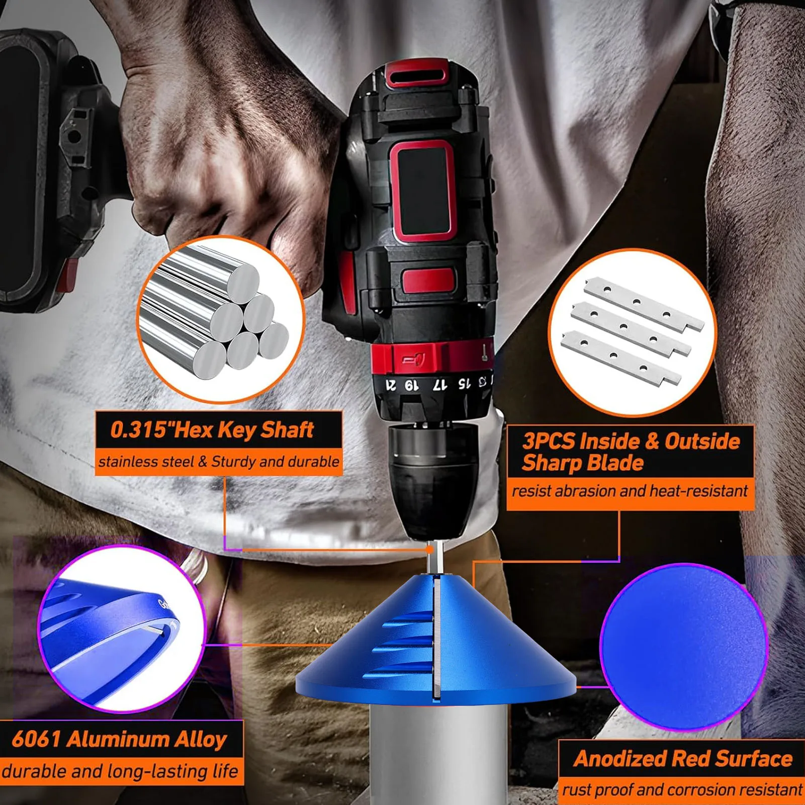 أداة الشطب البلاستيكية أداة إزالة الأزيز الداخلية الخارجية CPVC ABS PP PE الأنابيب الشطب مخرطة السباكة لـ OD 0.92in-3.89in ID 0.75in-3.5in