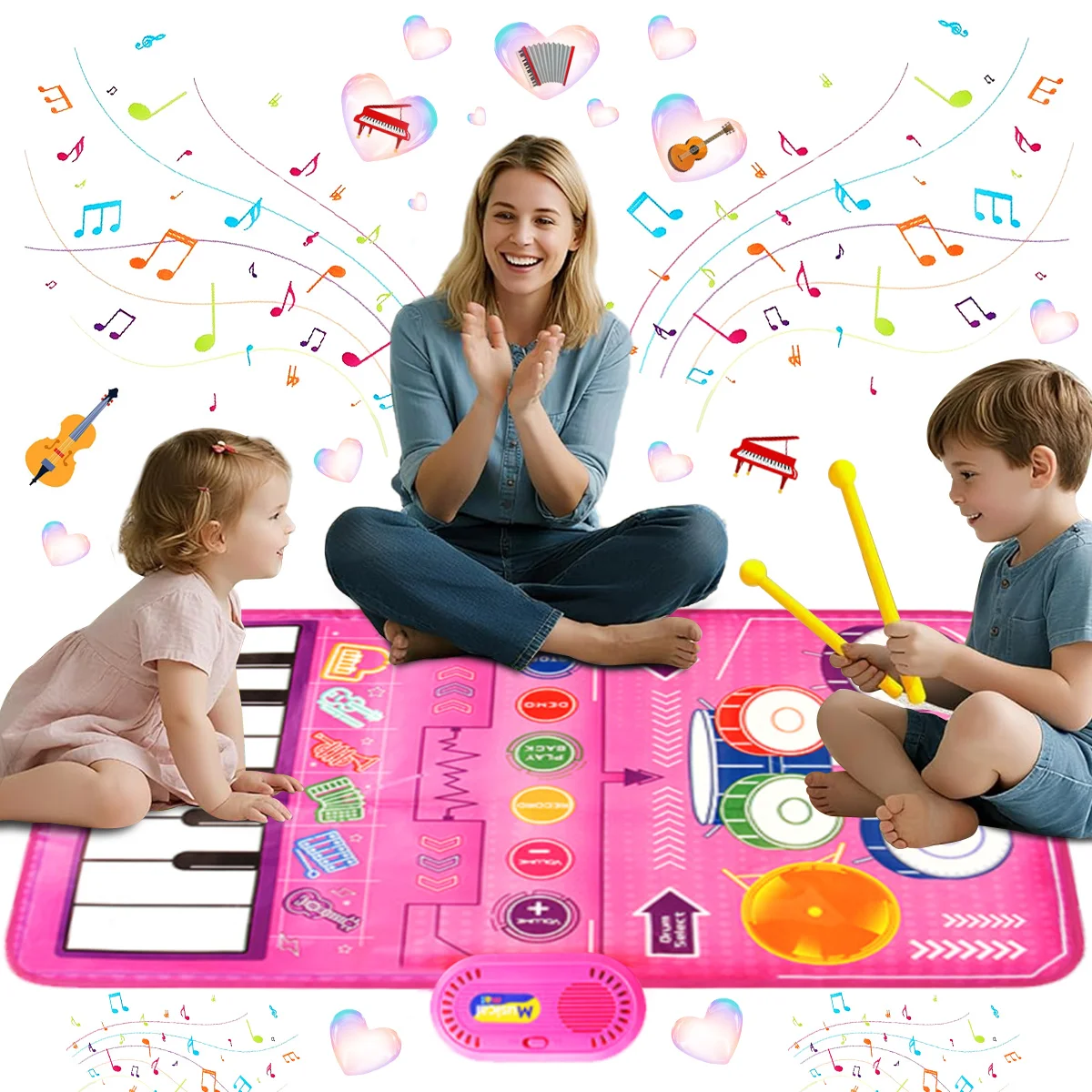 

Музыкальный развивающий коврик-пианино, сенсорный коврик с клавиатурой пианино и джазовыми барабанами, с 2 палочками, для обучения детей, подарок