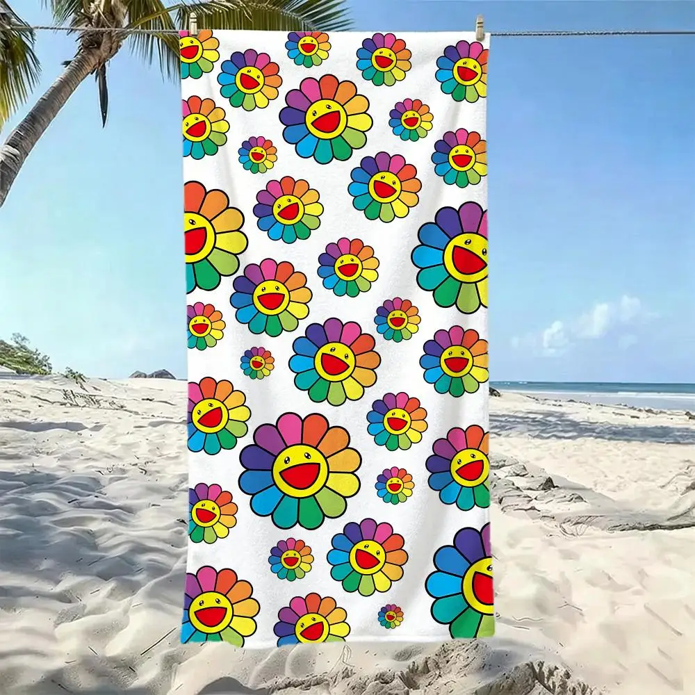 Bright-Takashi Murakami Rainbow SunflowerS Towel Five-Star Hotel Quality Eco-Friendly Ultra Soft Thick Towels & Beach Towels