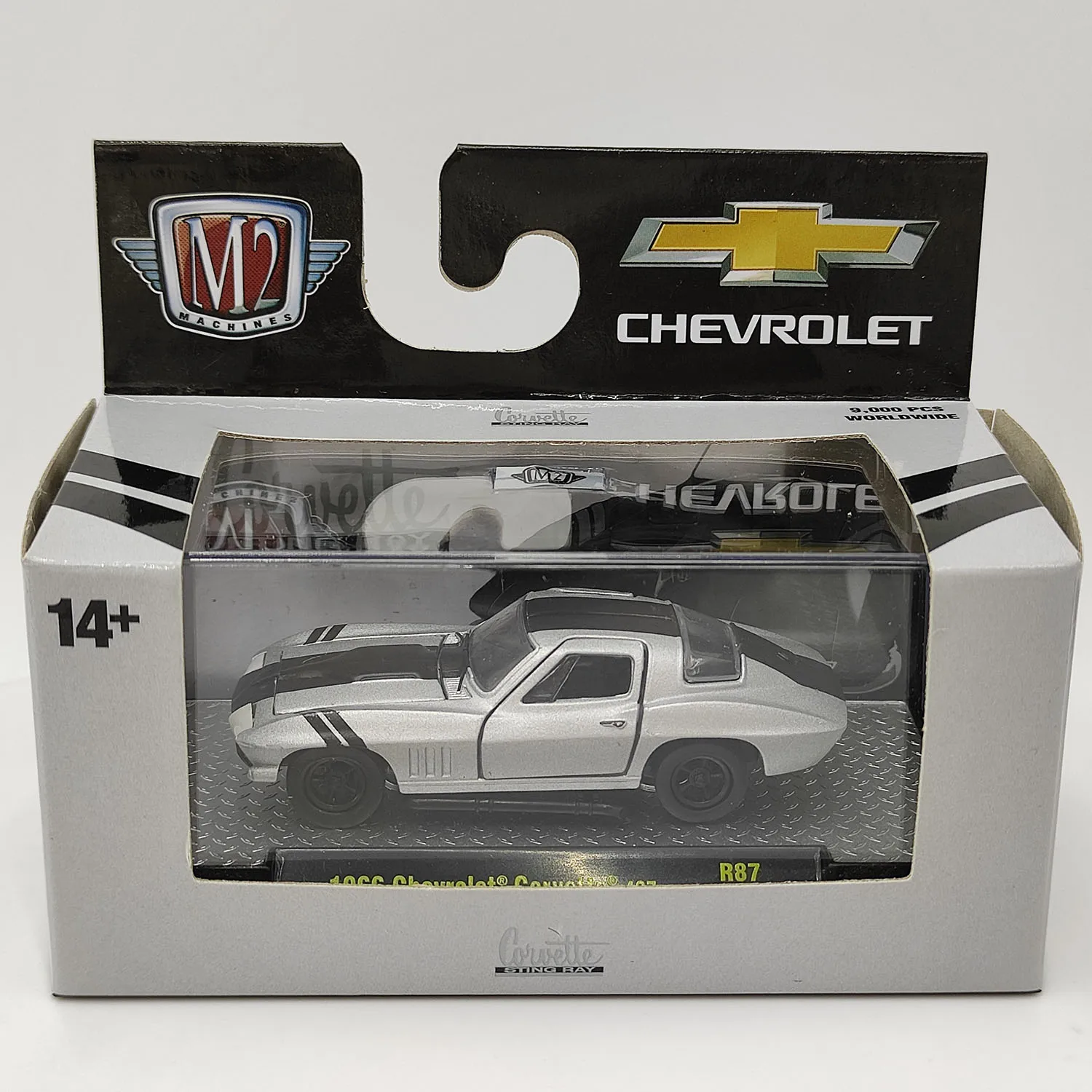 โมเดลรถเหล็กหล่อ M2 สเกล 1/64 ปี 1966 เชฟโรเลต คอร์เวทท์ 427 แบบสามล้อ ทำจากโลหะผสม ของสะสม ของเล่น ของที่ระลึก ของตกแต่ง