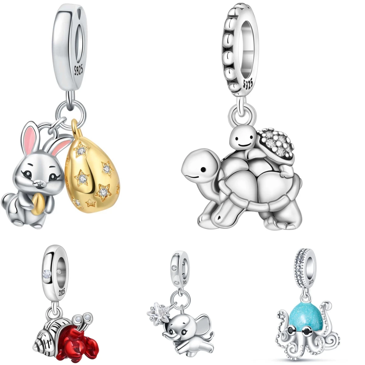 

925 Sterling Silver Turtle Mother Child Pendant Bead Fit Bracelets Decoration DIY Birthday Party Gift Jewelry Bracelet Accessory