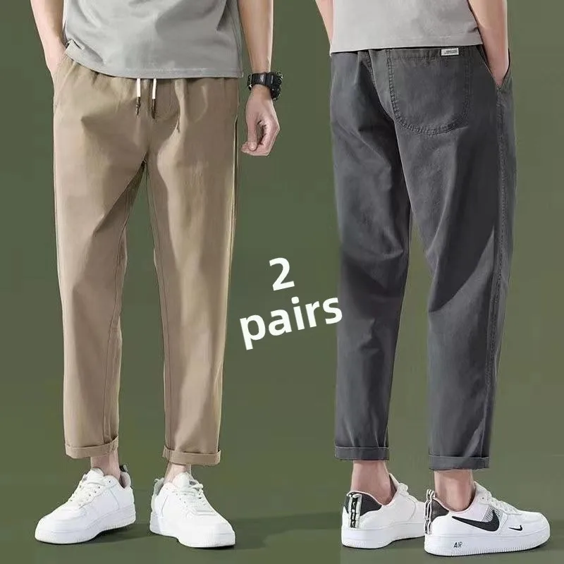 

Men's Summer Thin Straight Leg Nine-Tenths Casual Pants Loose Fit Fashionable Color Workwear Trousers for All Occasions