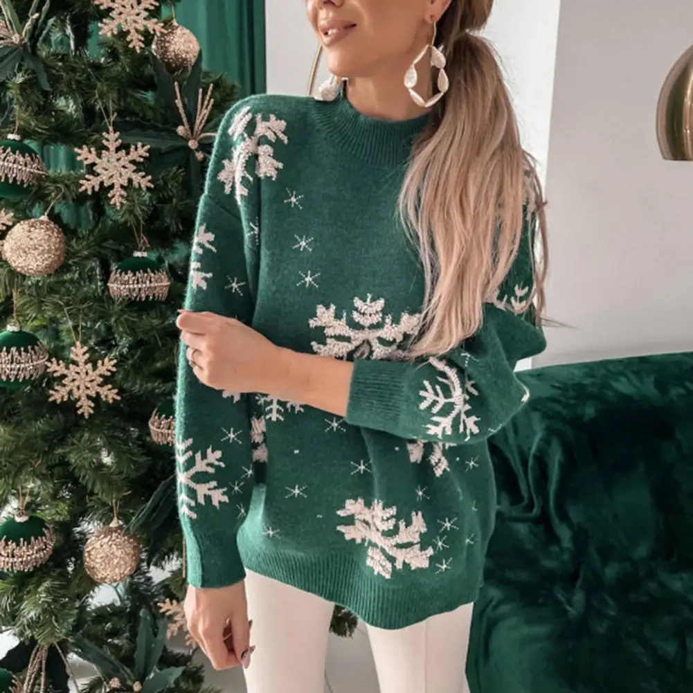 Women Knitted Sweater Snowflake Print Christmas Print Jacquard Pullover Knitwear Xmas Sweater Jumper свитер женский