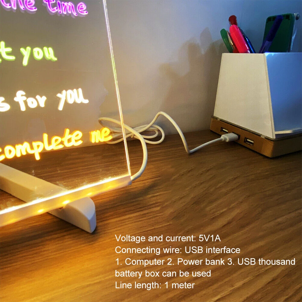 DIY Erasable Acrylic Luminous Writing Board LED Writing Note Board Whiteboard Message Board With 7-color Pen